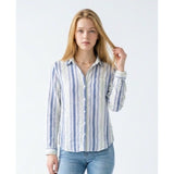 Beach Lunch Lounge Collective Women's Shirt Small Button front Blue yellow strip