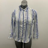 Beach Lunch Lounge Collective Women's Shirt Small Button front Blue yellow strip