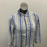 Beach Lunch Lounge Collective Women's Shirt Small Button front Blue yellow strip