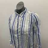 Beach Lunch Lounge Collective Women's Shirt Small Button front Blue yellow strip