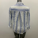 Beach Lunch Lounge Collective Women's Shirt Small Button front Blue yellow strip
