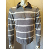 American Eagle1/4 Zip sweater Mens Large Gray Striped Long Sleeve Cotton