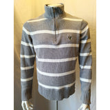 American Eagle1/4 Zip sweater Mens Large Gray Striped Long Sleeve Cotton