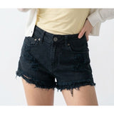 American Eagle Outfitters Women's Black Hi-Rise Festival Stretch Jean Ripped and Destressed Shorts Size 0 Cotton