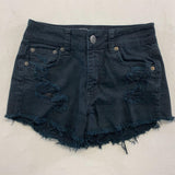 American Eagle Outfitters Women's Black Hi-Rise Festival Stretch Jean Ripped and Destressed Shorts Size 0 Cotton