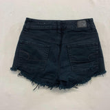 American Eagle Outfitters Women's Black Hi-Rise Festival Stretch Jean Ripped and Destressed Shorts Size 0 Cotton