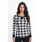 Faded Glory Thermal Top Girls Black White Checkered Long Sleeve