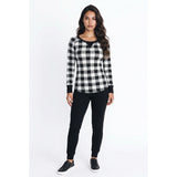 Faded Glory Thermal Top Girls Black White Checkered Long Sleeve