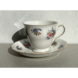 Queen Anne Teacup Saucer Set Vintage Bone China England Blue Green Pink floral