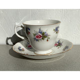 Queen Anne Teacup Saucer Set Vintage Bone China England Blue Green Pink floral