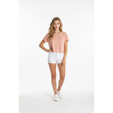Talula Women's Cropped Open Wrap Back T Shirt Size Medium Light Salmon Short Sleeve