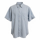 Roots 73 Men's Medium Button Up Short Sleeve Blue Striped Cotton Casual Shirt