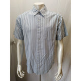 Roots 73 Men's Medium Button Up Short Sleeve Blue Striped Cotton Casual Shirt