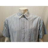 Roots 73 Men's Medium Button Up Short Sleeve Blue Striped Cotton Casual Shirt
