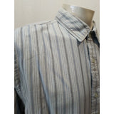 Roots 73 Men's Medium Button Up Short Sleeve Blue Striped Cotton Casual Shirt