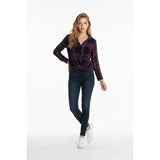 Reitmans Women's Button Up Twist Front Top Size Medium Purple Plaid Long Sleeve Viscose