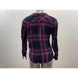 Reitmans Women's Button Up Twist Front Top Size Medium Purple Plaid Long Sleeve Viscose
