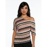 Suzy Shier Women's Medium Polyester Blend Pink Beige Cold Shoulder Short Sleeve