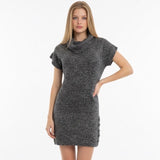 Majora Women's Cowl Neck Sweater Dress Size Large Gray Short Sleeve Acrylic