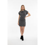 Majora Women's Cowl Neck Sweater Dress Size Large Gray Short Sleeve Acrylic