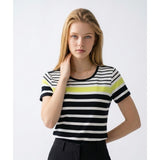 Les Collection Mat Women's Black Striped T Shirt Size Small Short Sleeve Cotton