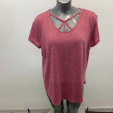 Maurices 24/7 Womens Size 1 T Shirt PInk Round Short Sleeve V Neck Polyester/Linen Tee