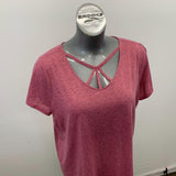 Maurices 24/7 Womens Size 1 T Shirt PInk Round Short Sleeve V Neck Polyester/Linen Tee