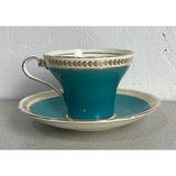 Aynsley Teacup Saucer Set Bone China England Teal Blue Gold Trim