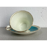 Aynsley Teacup Saucer Set Bone China England Teal Blue Gold Trim