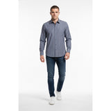 Eddie Bauer Classic Fit Men's Large Long Sleeve Blue Tan Striped Button Up Shirt