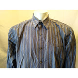 Eddie Bauer Classic Fit Men's Large Long Sleeve Blue Tan Striped Button Up Shirt