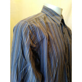 Eddie Bauer Classic Fit Men's Large Long Sleeve Blue Tan Striped Button Up Shirt