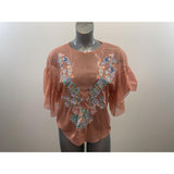 Zara Women's Salmon Ruffed Sleeve Floral Detail Tunic Top Size Small Polyester Blend