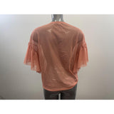 Zara Women's Salmon Ruffed Sleeve Floral Detail Tunic Top Size Small Polyester Blend