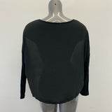 Point Zero Blouse Women's Medium Black Graphic 3/4 Sleeve Scoop Neck Cropped Top