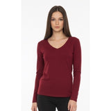 American Eagle Women's Soft & Sexy Plush T Shirt Size Small Burgundy V Neck Long Sleeve Tee