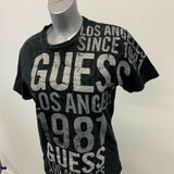 Guess T Shirt Women's Medium Black Front Print Crew Neck Short Sleeve Tee