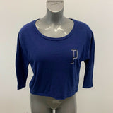 PINK Victoria's Secret Cropped Top women's XS Blue 3/4 Sleeve High Low TScoop Ne