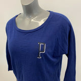 PINK Victoria's Secret Cropped Top women's XS Blue 3/4 Sleeve High Low TScoop Ne