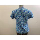 O2 Scrub Women's Medical Scrub Top Size Small V Neck Blue Short Sleeve All Over Patterned Cotton Blend