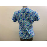 O2 Scrub Women's Medical Scrub Top Size Small V Neck Blue Short Sleeve All Over Patterned Cotton Blend