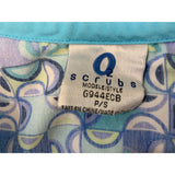 O2 Scrub Women's Medical Scrub Top Size Small V Neck Blue Short Sleeve All Over Patterned Cotton Blend