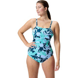 Speedo Women's 10 Endurance+ Shirred Tank One Piece Swimsuit Dark Teal NWT