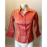 Mantles Women's Orange Iridescent Shiny 3/4 Sleeve Button Down Top Size 6