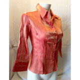 Mantles Women's Orange Iridescent Shiny 3/4 Sleeve Button Down Top Size 6