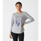 Carisma Women's Pajama Top Size Medium Owl Gray Long Sleeve Cotton Blend