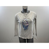 Carisma Women's Pajama Top Size Medium Owl Gray Long Sleeve Cotton Blend