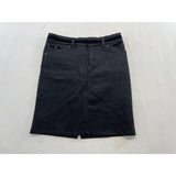Point Zero Women's Black Pinstriped Pencil Skirt Size 9  Stretch  Cotton Blend Black Slit NEW