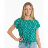 UK2LA Women's Small Aqua Polka Dot Sleeveless Cold Shoulder Back Zip Front Tie