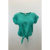 UK2LA Women's Small Aqua Polka Dot Sleeveless Cold Shoulder Back Zip Front Tie
